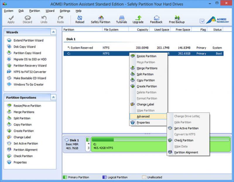 AOMEI Partition Assistant Professional Edition screenshot