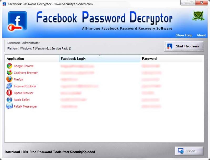 Facebook Password Decryptor screenshot