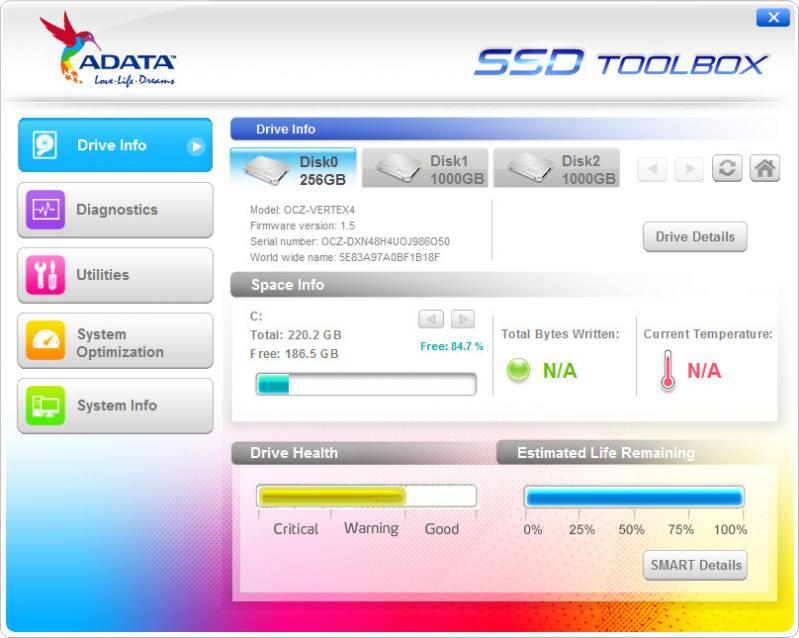 ADATA SSD ToolBox screenshot