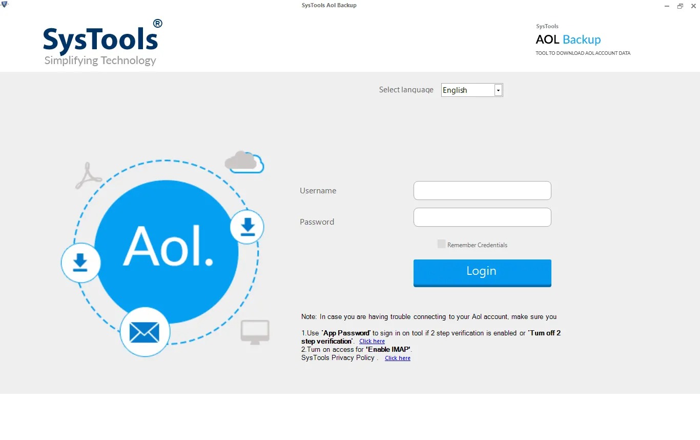 SysTools AOL Mail Backup screenshot