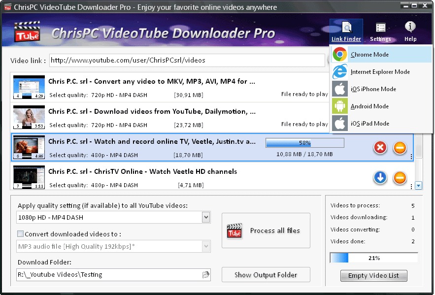 ChrisPC VideoTube Downloader Pro screenshot