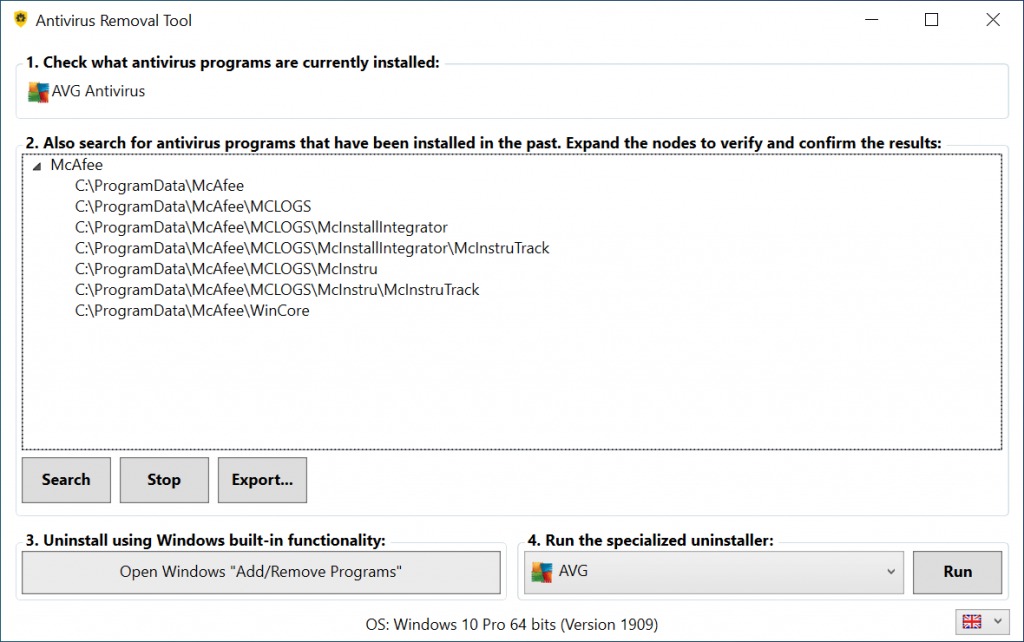 Antivirus Removal Tool screenshot