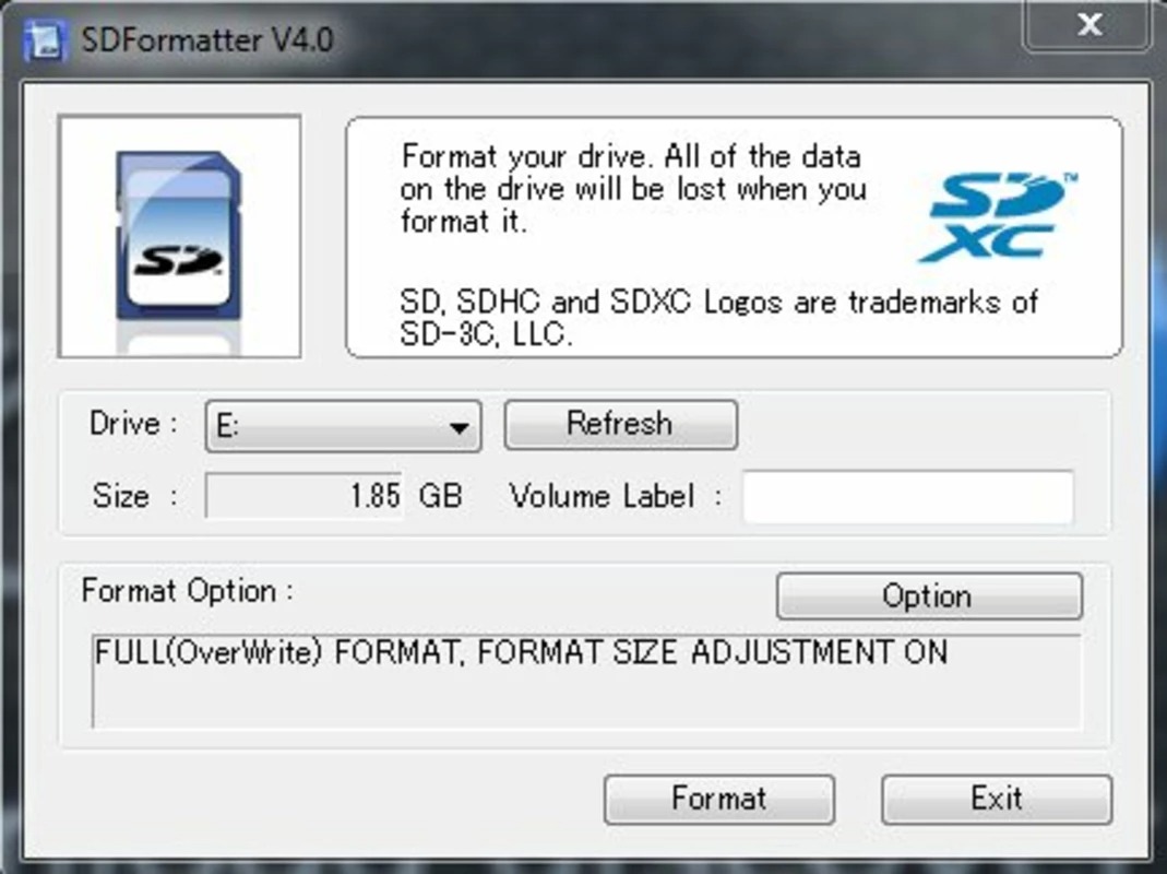 SD Memory Card Formatter screenshot