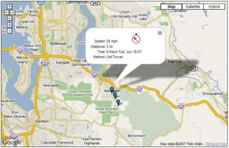 Google Map GPS Cell Phone Tracker Screenshot
