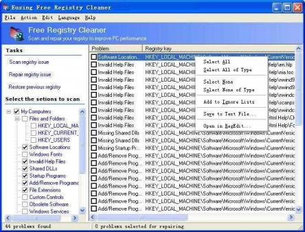 Eusing Free Registry Cleaner Screenshot