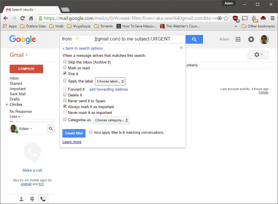 Gmail Filter Action