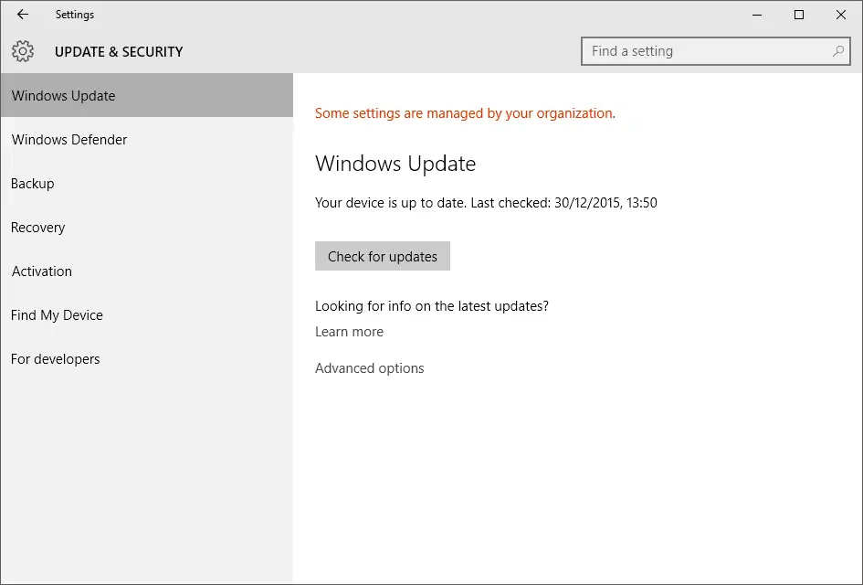 Windows Update Managed By Organization