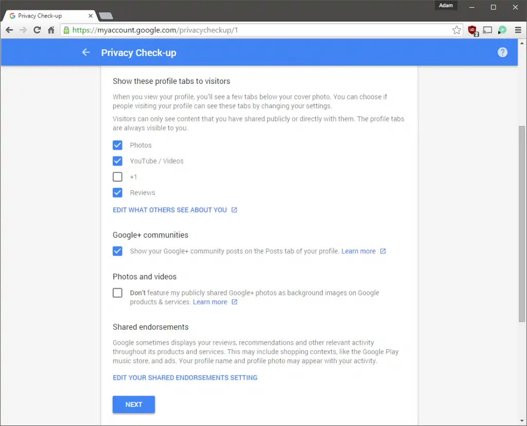 Privacy Check-up Google+2