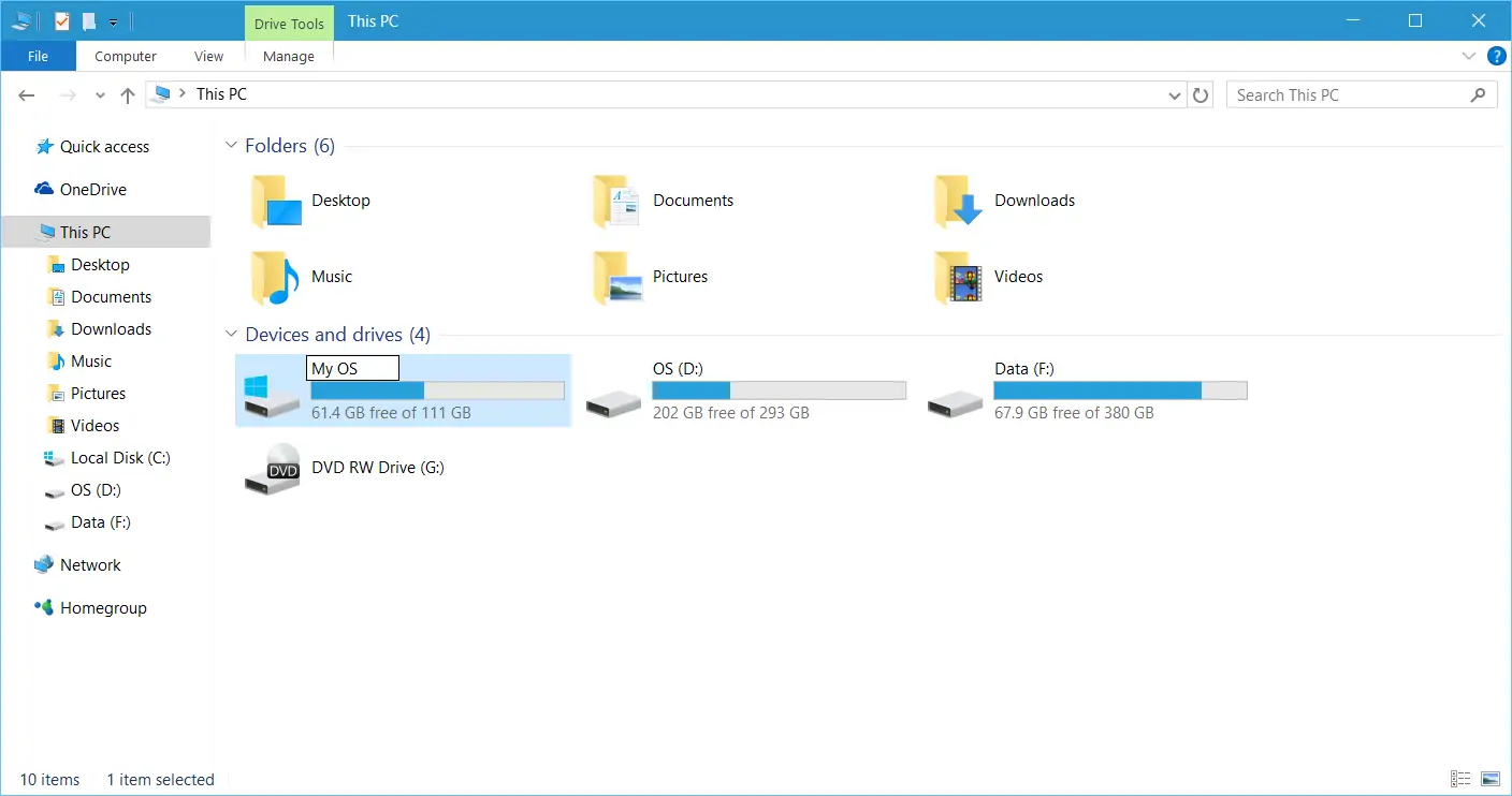 Windows 10 File Explorer - Rename drive
