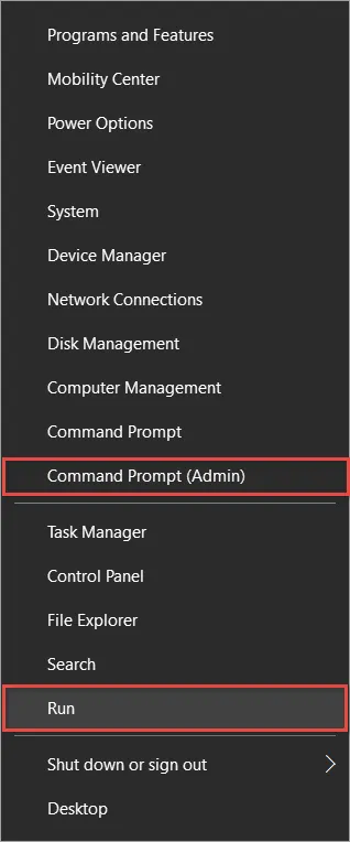 Windows 10 Power Menu - Command Prompt