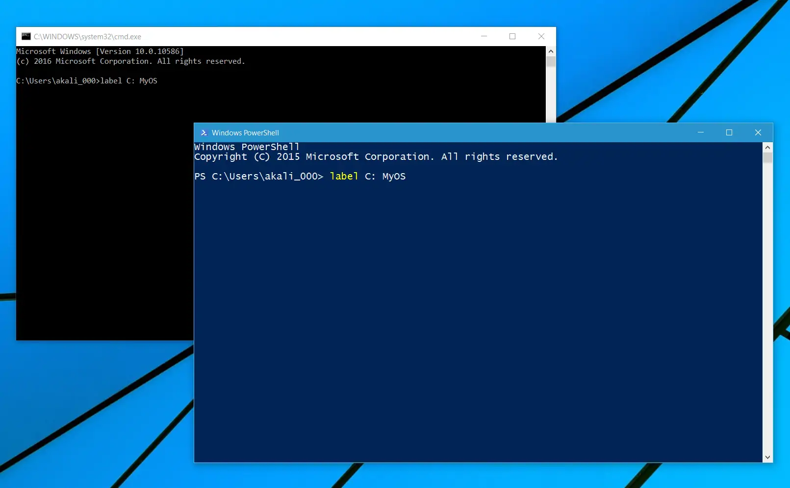 Windows 10 - Renaming drives in Command Prompt and PowerShell