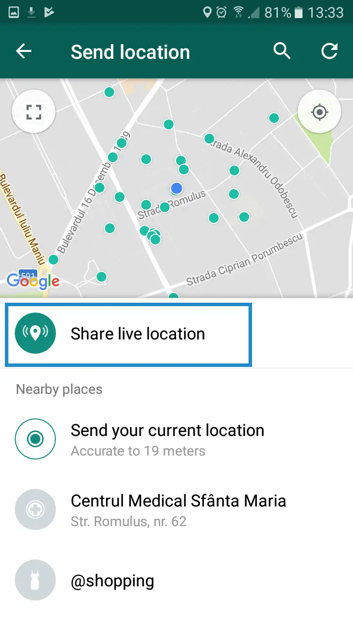 Share your live location on Whatsapp